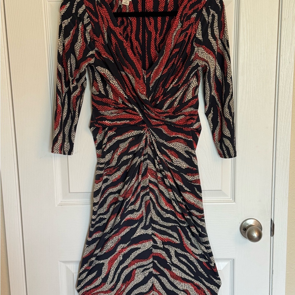 Anne Klein Alt Tiger in Salmon, Navy, and Cream Women's Dress